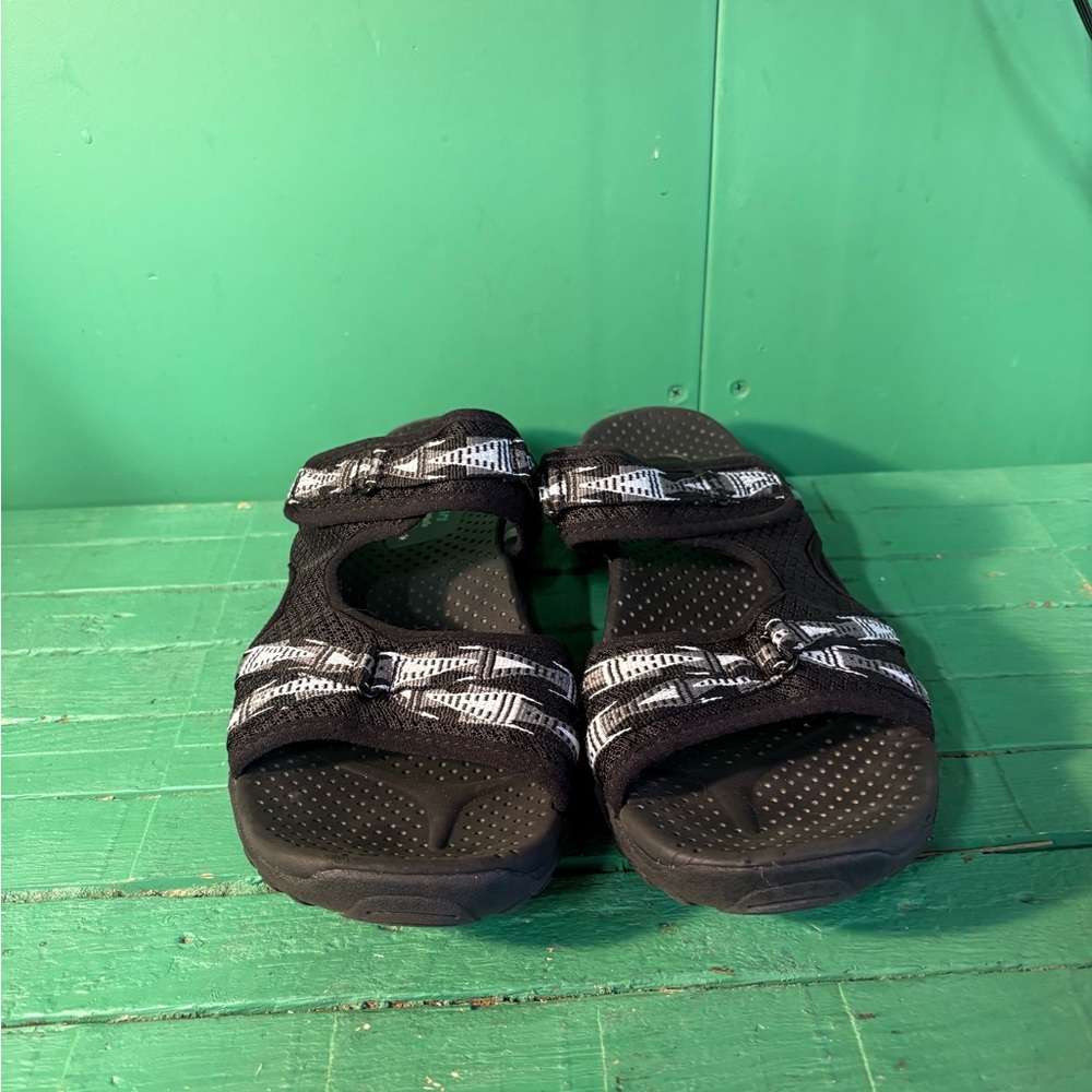 Skechers Black and White Dual-Strap Comfort Sandals